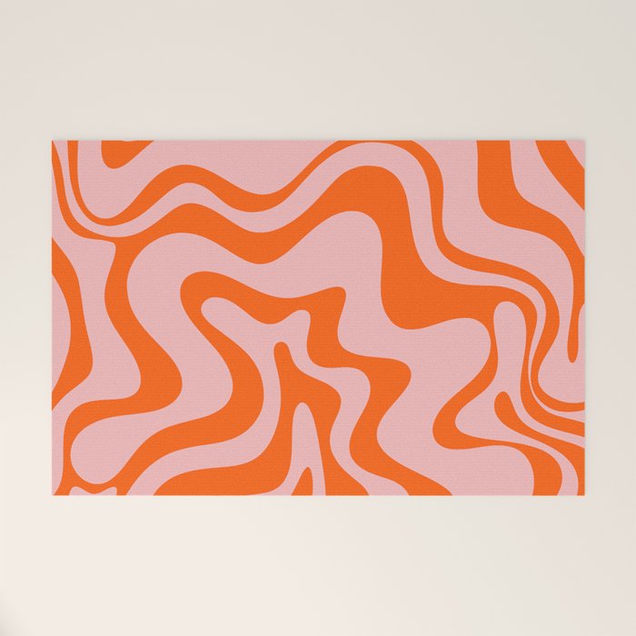 Groovy Retro Liquid Swirl Abstract Orange and Pink Pattern 4 Welcome Mat Gallery Image 1