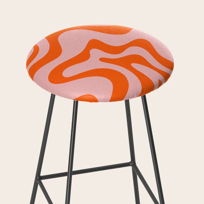 Groovy Retro Liquid Swirl Abstract Orange and Pink Pattern 4 Stool Gallery Image 2