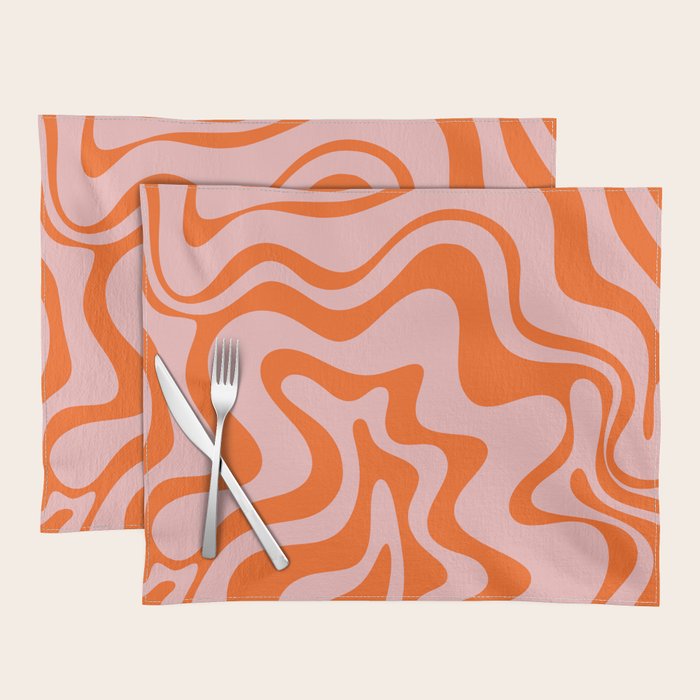 Groovy Retro Liquid Swirl Abstract Orange and Pink Pattern 4 Placemat Gallery Image 1