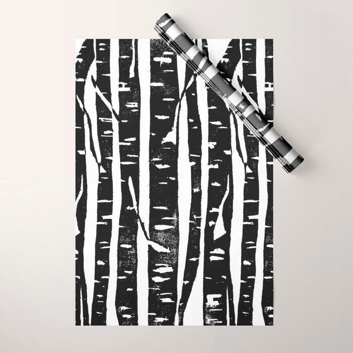 Woodcut Birches Black Wrapping Paper Gallery Image 1