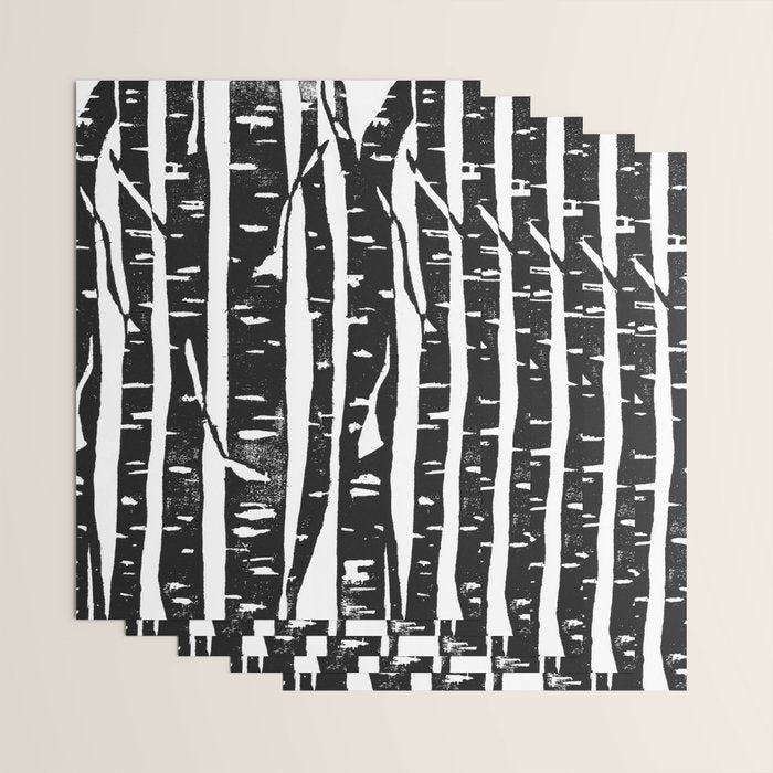 Woodcut Birches Black Wrapping Paper Gallery Image 3