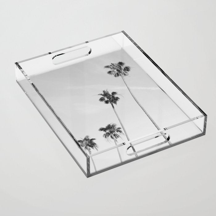 Black & White Palm Trees, Beach Palms Acrylic Tray Gallery Image 1