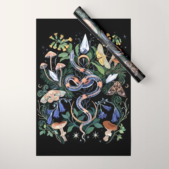 Mushroom Snake Crystals Garden Wrapping Paper Gallery Image 1