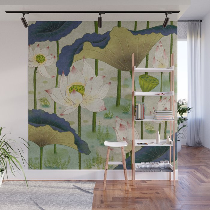 Lotus flowers B - Minhwa-Korean traditional/folk art Wall Mural Gallery Image 1