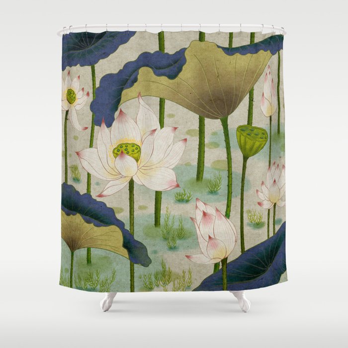 Lotus flowers B - Minhwa-Korean traditional/folk art Shower Curtain Gallery Image 1