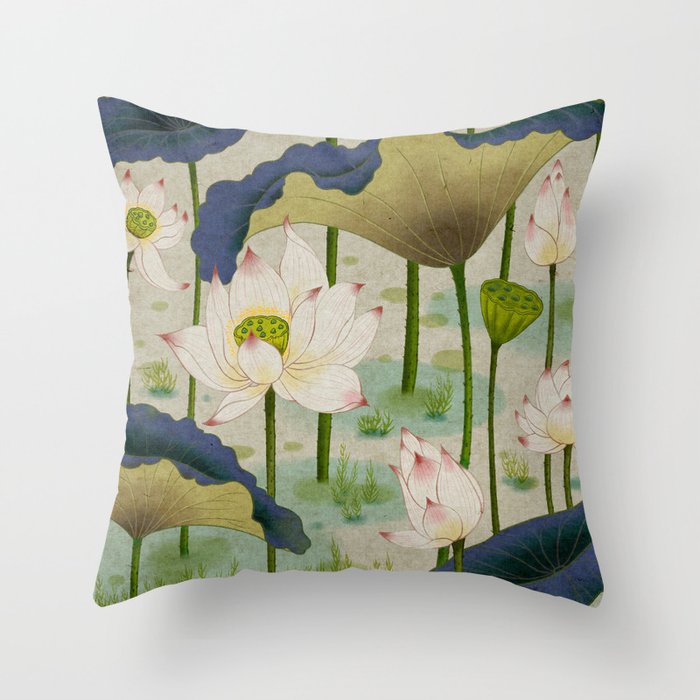 Lotus flowers B - Minhwa-Korean traditional/folk art Throw Pillow Gallery Image 6