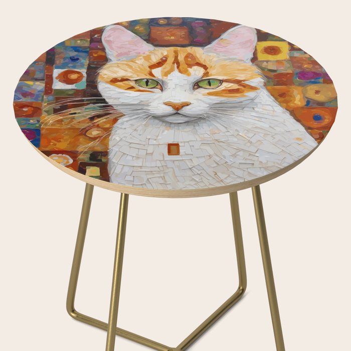 Gustav Klimt Style Tabby Cat with Green Eyes Side Table Gallery Image 2