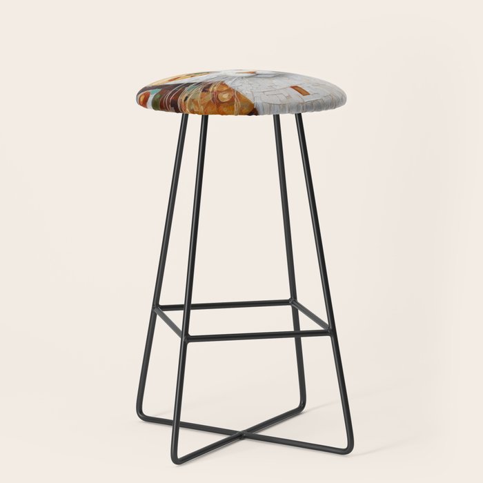 Gustav Klimt Style Tabby Cat with Green Eyes Stool Gallery Image 1