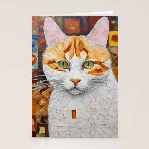 Gustav Klimt Style Tabby Cat with Green Eyes Stationery Card Gallery Image 2