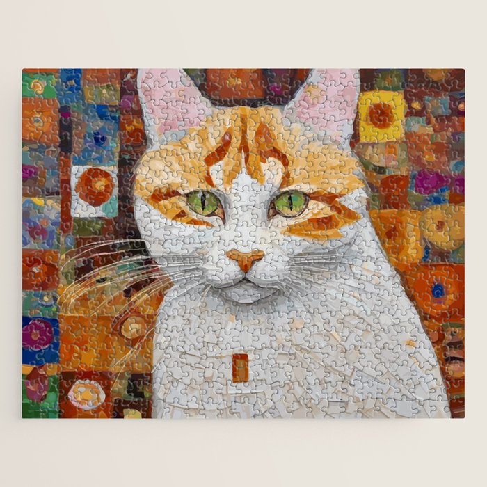 Gustav Klimt Style Tabby Cat with Green Eyes Jigsaw Puzzle Gallery Image 1