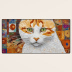 Gustav Klimt Style Tabby Cat with Green Eyes Desk Mat Gallery Image 3