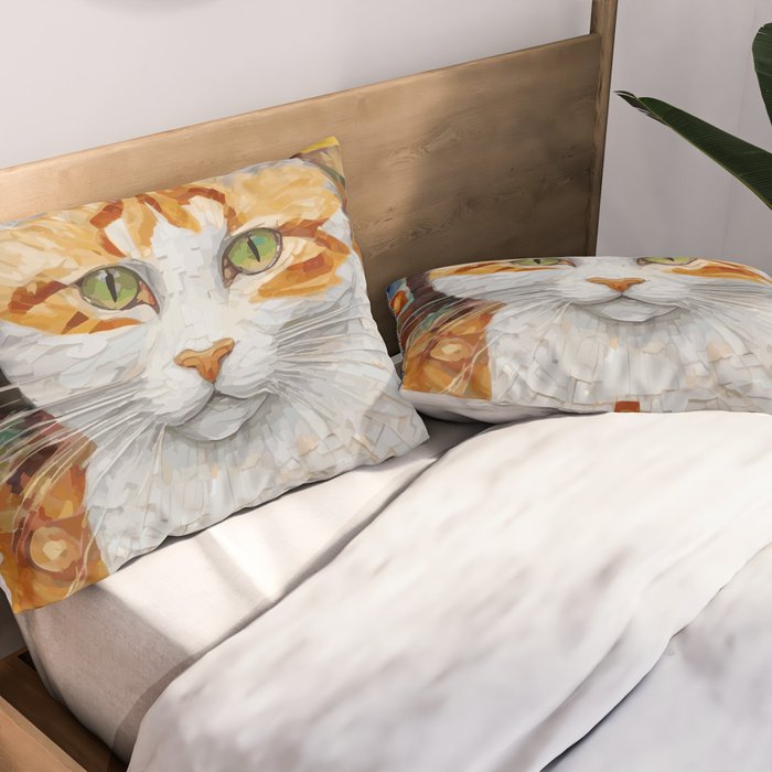 Gustav Klimt Style Tabby Cat with Green Eyes Pillow Sham Gallery Image 2