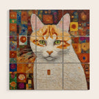 Gustav Klimt Style Tabby Cat with Green Eyes Wood Wall Art Gallery Image 1