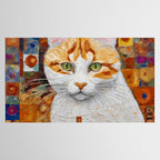 Gustav Klimt Style Tabby Cat with Green Eyes Tablecloth Gallery Image 2