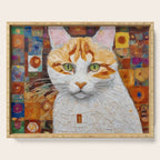 Gustav Klimt Style Tabby Cat with Green Eyes Serving Tray Gallery Image 1