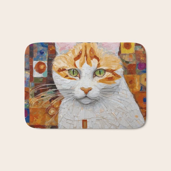Gustav Klimt Style Tabby Cat with Green Eyes Bath Mat Gallery Image 1