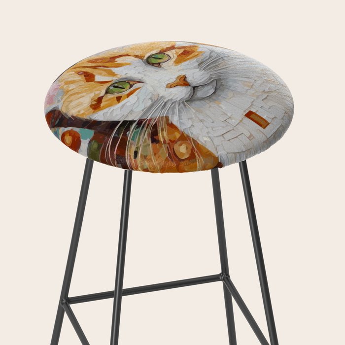 Gustav Klimt Style Tabby Cat with Green Eyes Stool Gallery Image 2