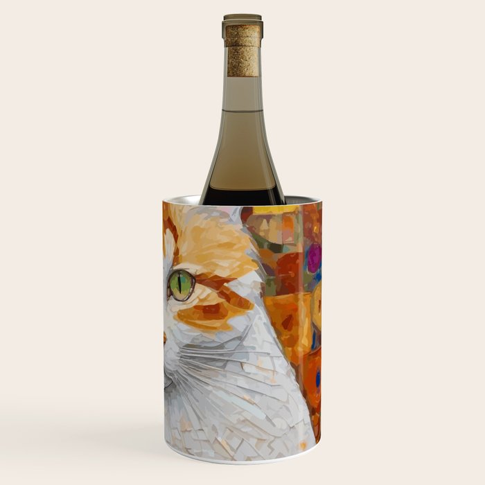 Gustav Klimt Style Tabby Cat with Green Eyes Wine Chiller Gallery Image 3