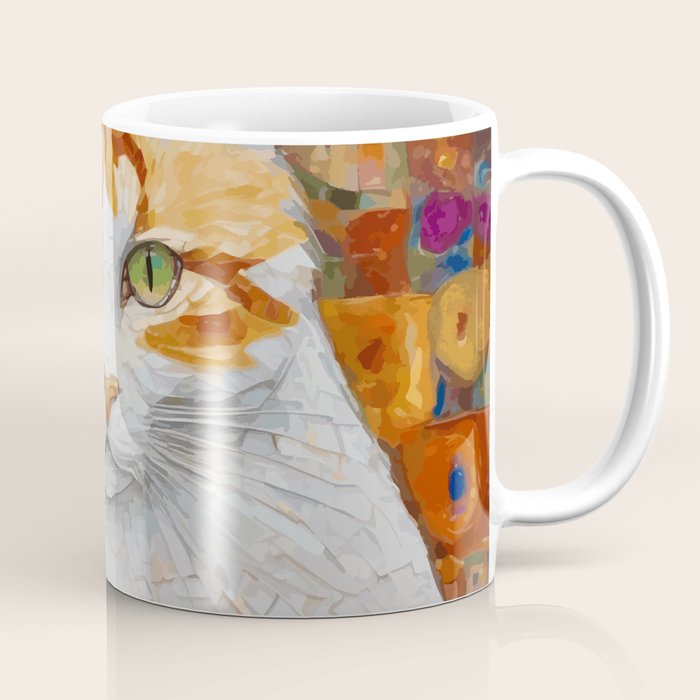 Gustav Klimt Style Tabby Cat with Green Eyes Coffee Mug Gallery Image 1