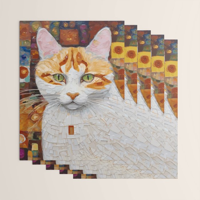 Gustav Klimt Style Tabby Cat with Green Eyes Wrapping Paper Gallery Image 3