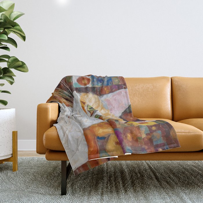Gustav Klimt Style Tabby Cat with Green Eyes Throw Blanket Gallery Image 1