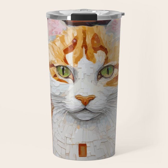Gustav Klimt Style Tabby Cat with Green Eyes Travel Mug Gallery Image 1