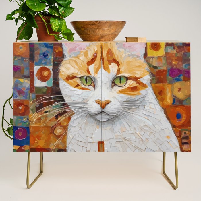 Gustav Klimt Style Tabby Cat with Green Eyes Credenza Gallery Image 1