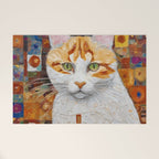 Gustav Klimt Style Tabby Cat with Green Eyes Welcome Mat Gallery Image 1