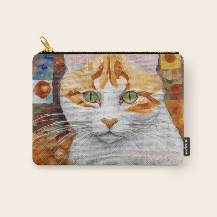 Gustav Klimt Style Tabby Cat with Green Eyes Carry All Pouch Gallery Image 1