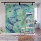 Banana Tree Leaves | Tropical  BLUE Watercolor Wall Mural Gallery Image 1