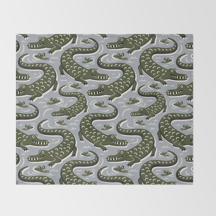 Alligator - Down In The Bayou - Grey Throw Blanket Gallery Image 2