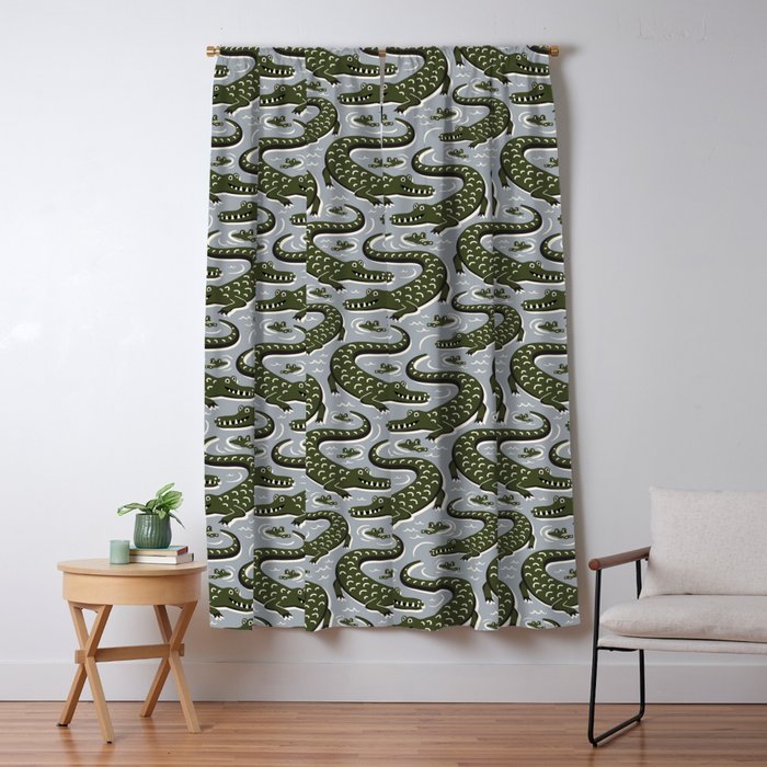 Alligator - Down In The Bayou - Grey Window Curtain