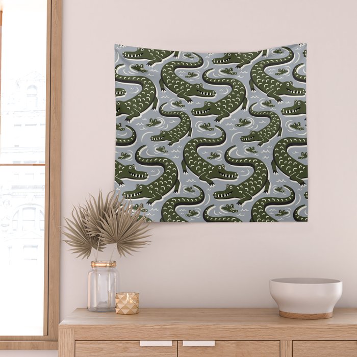 Alligator - Down In The Bayou - Grey Wall Tapestry Gallery Image 2