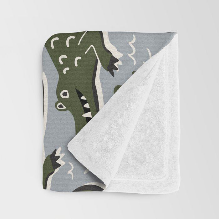 Alligator - Down In The Bayou - Grey Throw Blanket Gallery Image 3