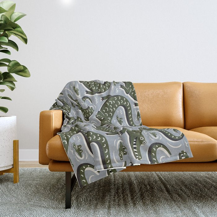 Alligator - Down In The Bayou - Grey Throw Blanket Gallery Image 1