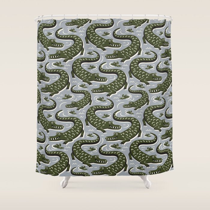 Alligator - Down In The Bayou - Grey Shower Curtain Gallery Image 1