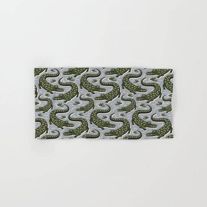 Alligator - Down In The Bayou - Grey Bath Towel Gallery Image 1