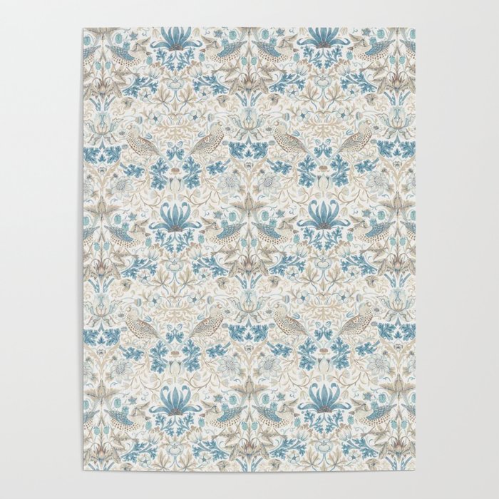 William Morris Strawberry Thief Blue Slate Vellum Poster Gallery Image 4