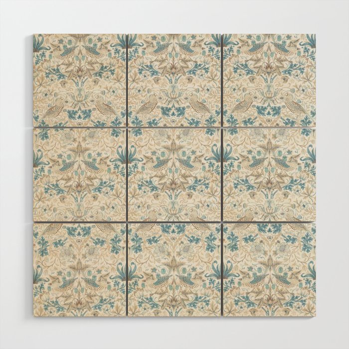 William Morris Strawberry Thief Blue Slate Vellum Wood Wall Art Gallery Image 1