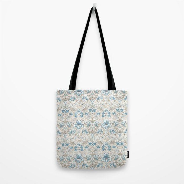 William Morris Strawberry Thief Blue Slate Vellum Tote Bag Gallery Image 2