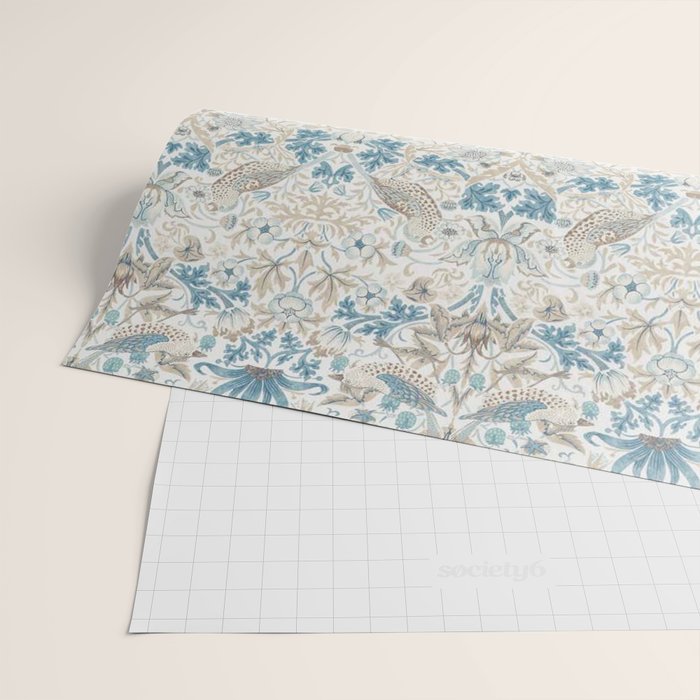 William Morris Strawberry Thief Blue Slate Vellum Wrapping Paper Gallery Image 2