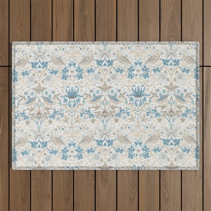 William Morris Strawberry Thief Blue Slate Vellum Outdoor Rug Gallery Image 1