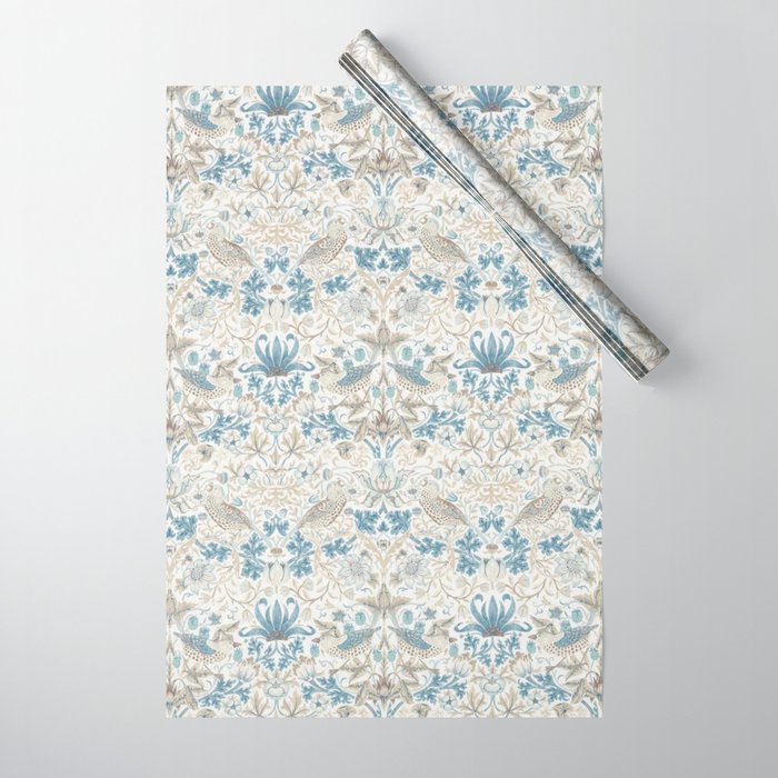 William Morris Strawberry Thief Blue Slate Vellum Wrapping Paper Gallery Image 1