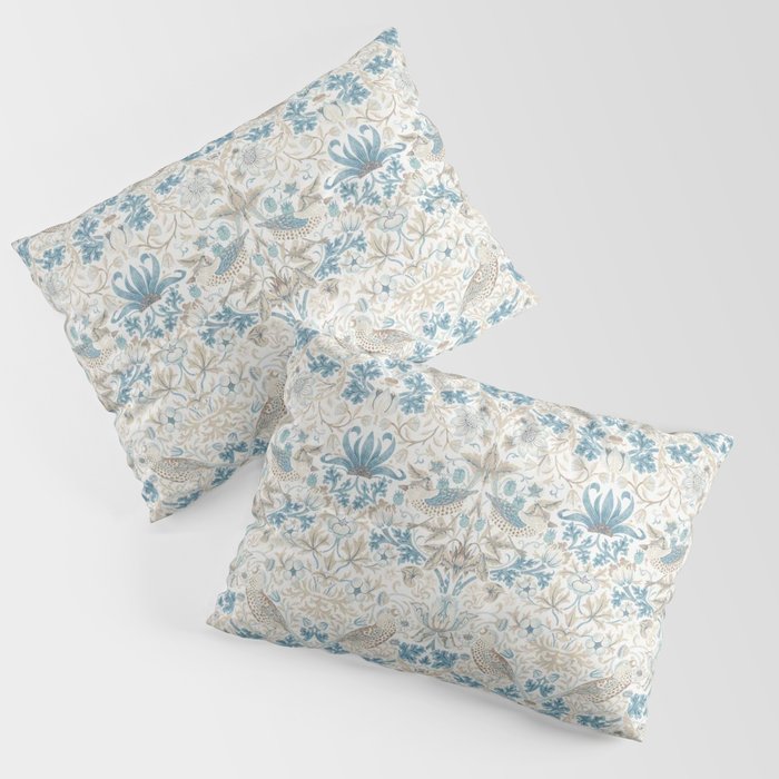 William Morris Strawberry Thief Blue Slate Vellum Pillow Sham Gallery Image 1