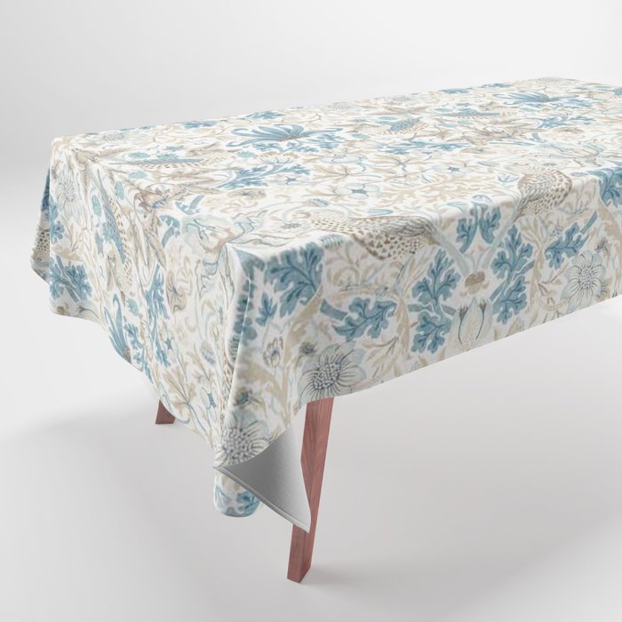 William Morris Strawberry Thief Blue Slate Vellum Tablecloth Gallery Image 1