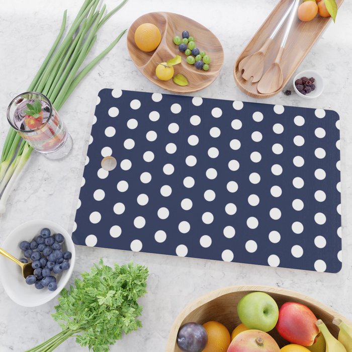 Navy Blue Polka Dots Minimalist Line Drawing Cutting Board Gallery Image 2