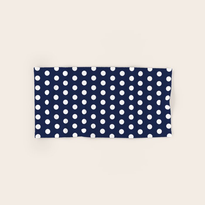Navy Blue Polka Dots Minimalist Line Drawing Bath Towel Gallery Image 1