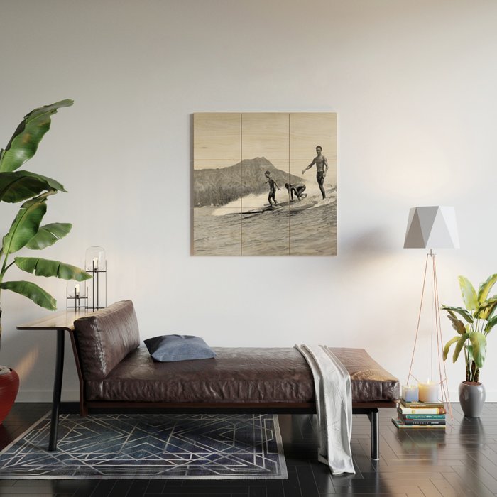 Surfing Diamond Head, Hawaii 2 Wood Wall Art Gallery Image 2