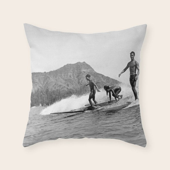Surfing Diamond Head, Hawaii 2 Throw Pillow Gallery Image 1