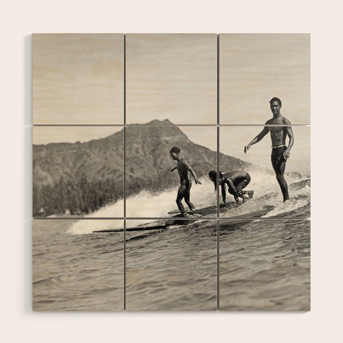 Surfing Diamond Head, Hawaii 2 Wood Wall Art Gallery Image 1